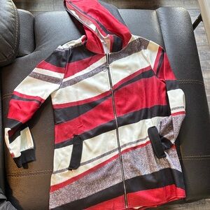 Chic Women's Red and Black Striped Hooded Jacket